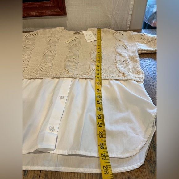 🤍PILCRO Anthropologie Sweater M Cream White Layered Look - Picture 10 of 10